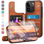 Designed for iPhone 14 Pro Case Wallet, Card Holder Case with [RFID Blocking Leather][2 Screen Protectors][Magnetic Clasp Folio Case] Shockproof Women Men Cover 6.1" for Apple 14 Pro Orange