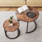 HOJINLINERO Round Coffee Table Set of 2 for Living Room,Small Coffee Table Living Room Table,Nesting Tables Metal Frame/Wood Look,Sturdy/Easy Assembly,Stacking Side Tables Bedroom,Black & Rustic Brown