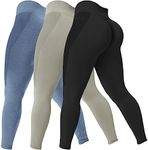 SENBAN 3 Piece Seamless Scrunch Leggings for Women High Waist Workout Athletic Yoga Pants Butt Lifting Booty Tights Black Lightgrey Greyblue L