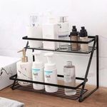 OXMIC Metal 2 Tier Bathroom Organizer Rack, kitchen organizer, kitchen storage rack 26.5 x 17.8 x 18.5 cm, for Bathtub, Shower, Toilet, Kitchen, Laundry Room, Bedroom, Living Room, Dining Room