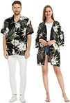 Matchable Couple Hawaiian Luau Shirt or Kimono in Wispy Cereus Black, Men Wispy Cereus Black, Medium