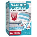 Vacuum Storage Bags, 10 Jumbo Space Saver Bags Vacuum Seal Bags with Pump, Space Bags, Vacuum Sealer Bags for Clothes, Comforters, Blankets, Bedding