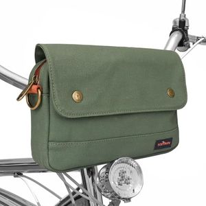 TOURBON Bike Bag Waxed Canvas Bicycle Handlebar Bag Zipper Closure Pouch Crossbar Front Frame Basket Cycling Saddebag Under Seat Strap-on Rear Rack Pannier (Green)