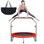 GYMAX 40" Mini Fitness Trampoline, Foldable Exercise Rebounder with 4-level Adjustable Foam Handrail, Indoor/Outdoor Gym Trampolines for Kids Adults (Red+Black)