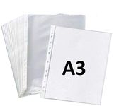 True-Ally Heavy Duty 25 Pcs 150 Micron Transparent Document Sleeves, Leaf Sheet Clear Certificates/Waterproof Sheet Protectors 11 Holes Punched Ring Files Folder (A3 Size) (25 Sheets - 150 Micron)