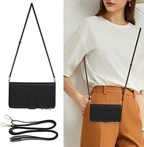 Cavor for iPhone XR Case 6.1 inch PU Leather Folio Flip Wallet Back Cover Magnetic Case with Long Shoulder Lanyard Zipper Coin Purse 9 Card Holder Kickstand Wristlet Strap-Black