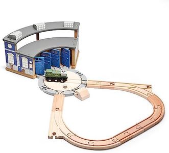 SainSmart Jr. Wooden Train Track with Roundhouse - Railway Toy for Toddlers, Double-Side Tracks Compatible with with All Major Brands - Wood Toy Train for Aged 3+