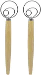 Medoca Whisk 2 Pack Danish Dough Whisk Wooden Handed Stainless Steel Bread Making Tools Dough Mixer for Bread Batter Cake Biscuits