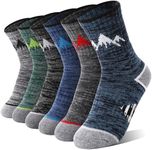 ANTSANG Kids Merino Wool Hiking Socks Boys Girls Toddlers Thermal Warm Winter Thick Cushion Snow Ski Crew Youth Socks 6 Pairs Gift Stocking Stuffers(Grey,8-12 Years)