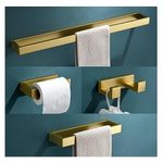 TNOMS Towel Bar Set, Gold Hardware Accessories Set Towel Rack Set for Bathroom Including Towel Bar, Towel Ring, Towel Hook, Toilet Paper Holder, Stainless Steel Wall Mounted