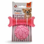 BarkButler x Fofos Milk Bone&Ball Puppy Teething Dog Toy Set,Pink|Small-Medium Dogs(5-20kgs)|Bumpy Texture Massages Gums|Squeaker Inside|100% Natural Rubber|for All Breeds| Play, Fetch, Chew