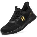 STQ Slip On Sneakers Women Hands Free Walking Shoes Arch Support Lightweight Breathable Casual Ladies Tennis Shoes for Maternity Pregnant, Black Gold, Size 8.5