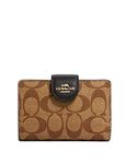 Coach Signature Medium Leather Corner Zip Wallet in Khaki-Black, Style C0082, Khaki-Black, M, Classic