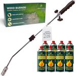 GREEN HAVEN Weed Burner with 8 Butane Gas Canister - Auto Ignition, Adjustable Flame Butane Weed Burner, Flame Thrower for Weeds Wand Burner for Driveways & Patios
