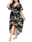 IN'VOLAND Women's Plus Size Swimsuit Cover Up Short Sleeve Bathing Suit Cover Up Dress Long Cardigan Beachwear