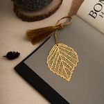 DecorTwist Premium Brass Bookmarks (Size 2.9" x 1.7") Pack of 3 Handcrafted Leaf Design Gold Bookmark with Tassel Gift for Teachers, Readers and Book Lovers, Student, Friends Birthday Gifts