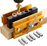 Kolvoii Self Centering Dowel Jig, Adjustable Width Doweling Jig Kit for Straight Holes Biscuit Joiner with 3 Drill Bits, 6 Drill Guide Bushings Gold
