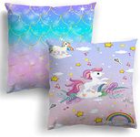 MUSOLEI Unicorn Cushion Covers 45cm x 45cm Pack of 2 Mermaid Throw Pillow Cases for Kids Girls Decorative Soft Throw Pillow Cover Pillowcases for Sofa Bedroom Car