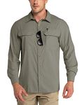 Outdoor Ventures Men's Long Sleeve Shirts UV Protection Outdoor Shirts Breathable Button-Down Shirt Wicking Quick Drying Safari Shirt with Pockets for Hiking Fishing Golfing, Grey Green, M