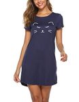 EISHOPEER Sleep Shirts for Women Soft Nightgown Cute Print Night Shirt Secret Treasures Sleepwear Cat Nightshirts Dark Blue