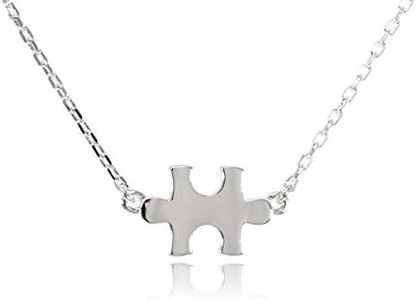 Dote Puzzle Piece Dainty Genuine .925 Sterling Silver Polished Necklace w/ 16-18" Adjustable Chain Autism Awareness (Polished)