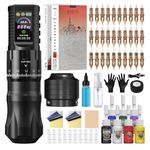 HAWINK Tattoo Machine Kit Normal/Stippling Mode 7 Adjustable Stroke 1800mAh Power with RCA Section 20pcs Cartridges 7 Colors Ink forTattoo Artists HW-TK1003EU-1