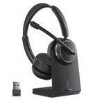 LEVN Wireless Headset, Bluetooth Headset with Noise Canceling Microphone & Charging Base, 65 Hrs Working Time 2.4G Wireless Headset with Microphone for PC/Computer/Laptop/Remote Work/Call Center/Zoom