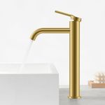 KENES Brushed Gold Bathroom Sink Faucet Single Hole One Handle Vessel Sink Faucet Gold Modern Bathroom Faucet Washroom Vanity Faucet Supply Lines Included, KE-9015A-4