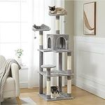 PETEPELA Cat Tree [63''=160CM] Tall Cat Tower for Indoor Cats with Sisal-Covered Scratching Post, Cozy Cat Condo and Wide Top Perch, Grey