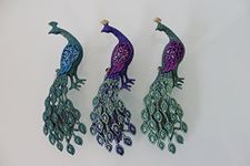 Gisela Graham Glitter peacock Birds Christmas decoration 20cm Set of 3