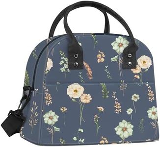 Clastyle Bolsa Termica Porta Alimentos Mujer Azul Flor, Bolsa Almuerzo Adulto Reutilizables con Correa, Bolsa Comida Trabajo Hierba para Viaje Picnic