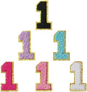 Aganmi 6Pcs Self Adhesive Chenille Number Patches Preppy 2inch Varsity Patches Sew On Embroidered Repair Patches for Clothes Hats Backpack Bags Number Stickers for Laptop Phone Case DIY Gift (1)