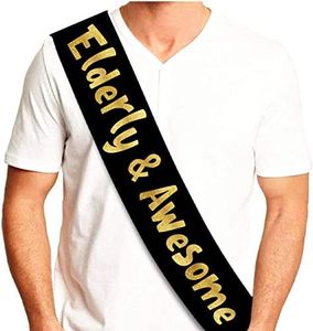 Elderly and Awesome Glitter Sash - Funny Birthday Party Sash - Retirement Party Favors, Supplies & Decorations