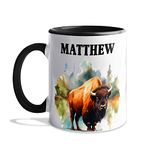 Buffalo Bison Accent Mug 11 Oz, Personalized American Buffalo Bison Coffee Mug Gift for Men Women Birthday Christmas, Buffalo Bison White Mug, Customized American Buffalo Bison Coffee Cup with Name