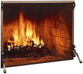 Plow & Hearth Metal Fireplace Screen Classic Bronze | 38" W x 31" H | Flatguard | Spark Guard Indoor Grate | Iron Fire Place Cover | Wood Burning Stove Decorative Accessories