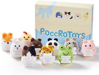 PoccroToys 10pcs Positive Mini Crochet Animals Bulk with Stand Cheer Up Support Handmade Cat Doll Friendship Birthday Gifts for Women Men Mom Funny Decor Desk Office Coworker Inspirational