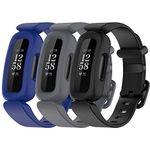 FitTurn Compatible with Fitbit Ace 3 Bands Kids Replacement Silicone Colorful Rubber Adjustable Sport Bands Accessories for Ace 3 Activity Tracker for Kids 6+ (DarkBlue,Darkgray,Black)