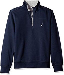 NAUTICA Men's 1/4 Zip Pieced Fleece Sweatshirt, Navy, Large