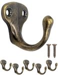 FUXXER® Antique Hooks, Coat Hooks, Towel Hooks, Clothes Hooks, Iron Hooks Brass Bronze Design Vintage Country House Retro, Set of 5