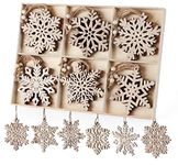 Christmas Wooden Ornaments 24 Pcs Snowflakes Hanging Decoration Wood Snowflake Ornament for Christmas Tree Gift Tag DIY Craft, 10cm