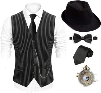 EFORLED 1920s Mens Costume Fedora Hat,Gatsby Gangster Vest,Vintage Pocket Watch,Pre Tied Bow Tie,Tie,CT-M