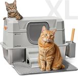 PetCove Stainless Steel 3-in-1 Enclosed Litter Box for Cats - XL High Sides, Removable Lid, Indoor, Grey - Cat Litter Box with Lid - Built-in Deodorization System - Covered for Odor Control