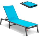 VEVOR Chaise Lounge Chair Outdoor, Aluminum Patio Lounge Chair with Adjustable 5-Position, Folding Pool Lounge Chair Recliner and Full Flat Tanning Chair for Patio, Beach, Pool, Blue