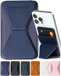 Elite Tech Gear Secure Phone Card Holder with Adjustable Stand - Compatible with iPhone & Android - Adhesive Phone Case Wallet for Cards - Vegan Leather - Dark Blue