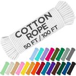 TECEUM Cotton Rope 3/16” (5 mm) – 100 FT – Strong All-Purpose Braided Rope – Natural Cotton – for Crafting, Сamping, Clothes Line, DIY, Indoor & Outdoor Use – White