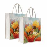 Sangra Canvas Reusable Bags for School, College, Lunch Bag for Office for Men and Women, Grocery Shopping Bag, Multi-Purpose Bag, Sturdy Handle With Zipper Lock (Pack of Two) (Fairy Girl)