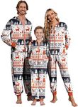 Ekouaer Christmas Onesie Matching Family Fleece Hooded One Piece Zipper Long Sleeve Pajamas with Pockets S-XXL White Striped Reindeer S