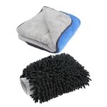 Auto Hub Microfiber Car Cleaning Cloth and Wash Mitt Kit - includes Ultra Soft 600 GSM Extra Large (30x40 CM) Microfiber Cloth for Car and Dual Sided Chenille Microfiber Wash Mitt 1700 GSM