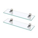 KES Bathroom Shelves 40CM Wall Mounted, Glass Shower Shelf 2 Pack 8MM Thick Tempered Glass with Brushed Nickel Bracket, BGS3201S40-2-P2