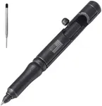 Cool Hand 5.1'' Bolt Action Tactical Pen, Cannon Style Stylus w/Clip & Glass Breaker, Black Stone Wash Finished 303 Stainless Steel, Ballpoint Ink Refillable, EDC Writting Pen, w/USA Flag Logo